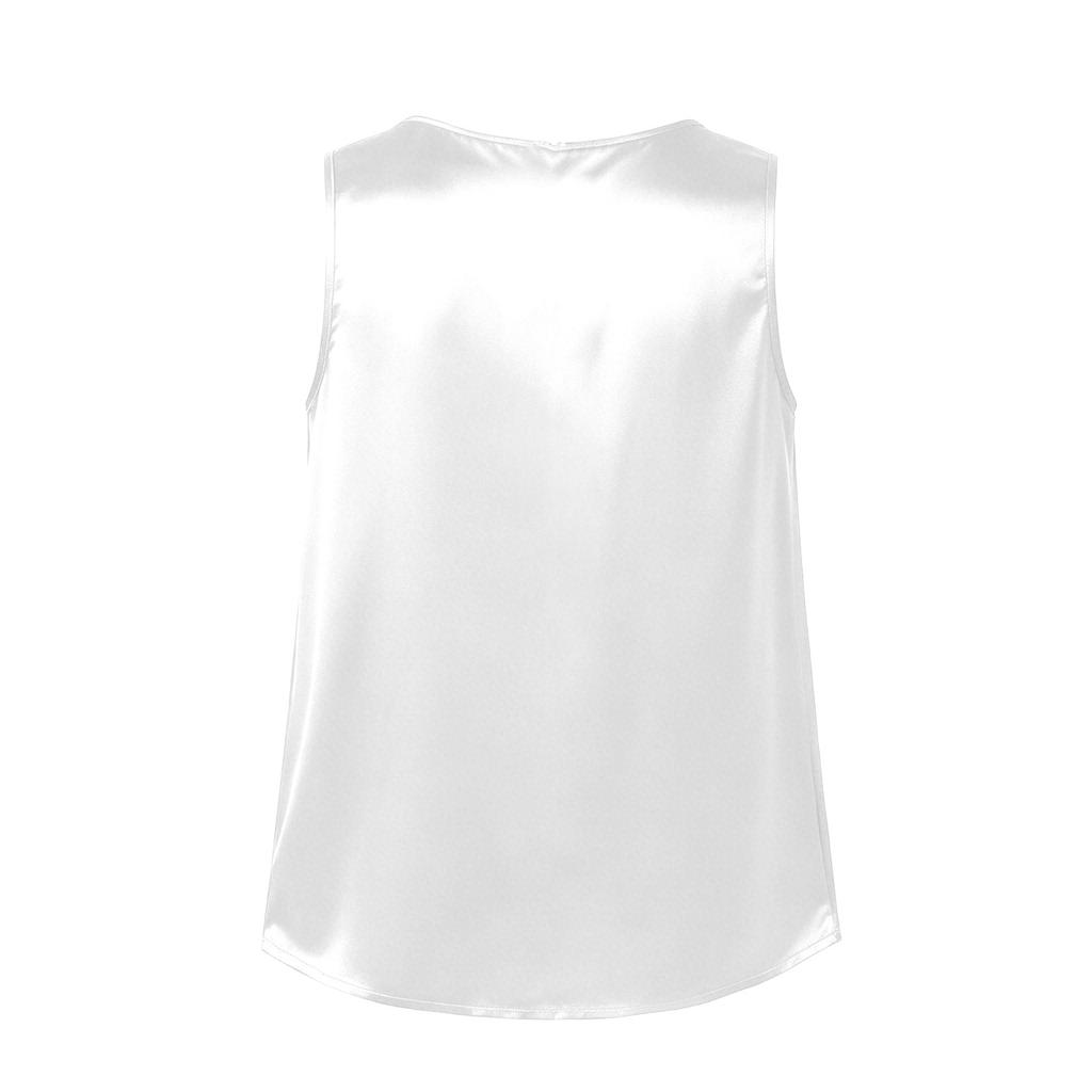 Women's Satin Sleeveless Top with Decoration Round Neck Vest Casual