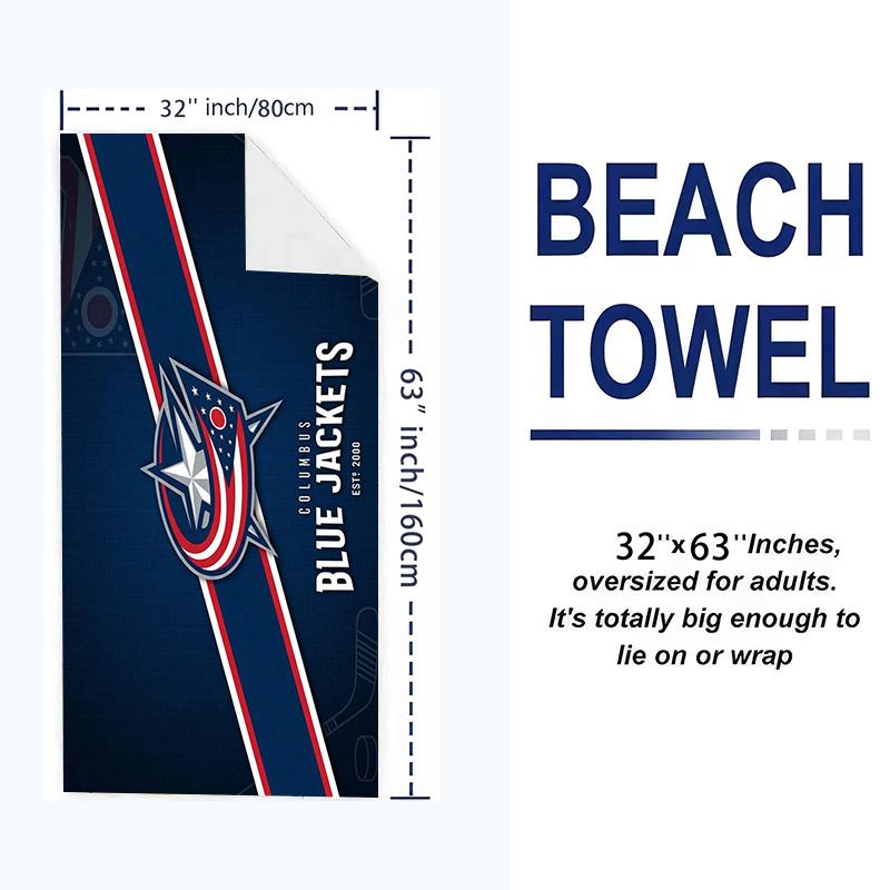 Columbus Blue Jackets Print Beach Towel, Large Soft Quick Dry Towel for Beach Camping Swimming