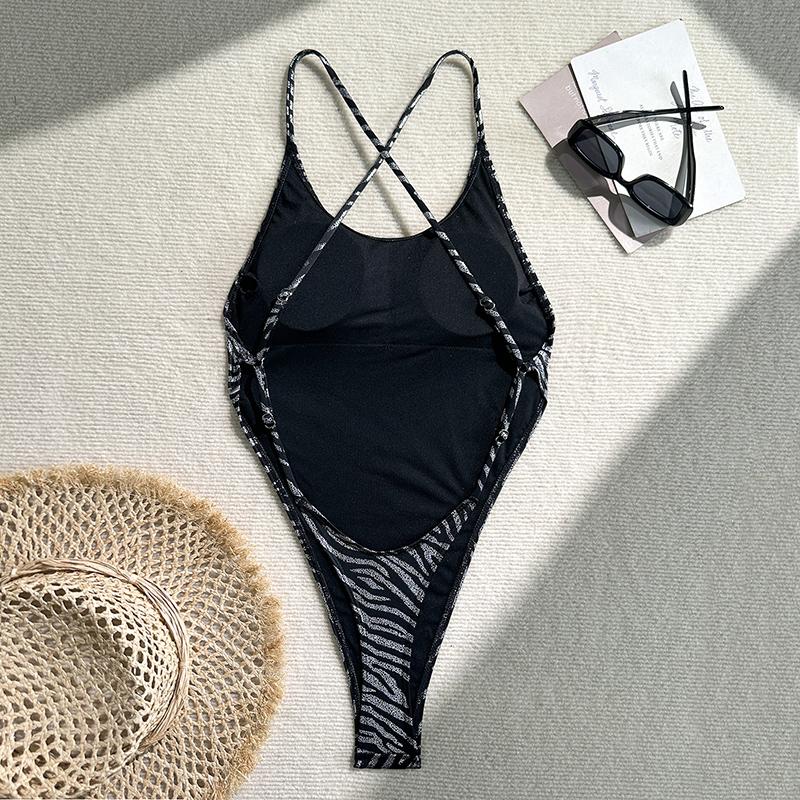 Zebra Printed Tankini Bikini Suit Women's Sexy One-Piece Thong Swimsuit Summer Backless Tight Beach Bikini Sets Female