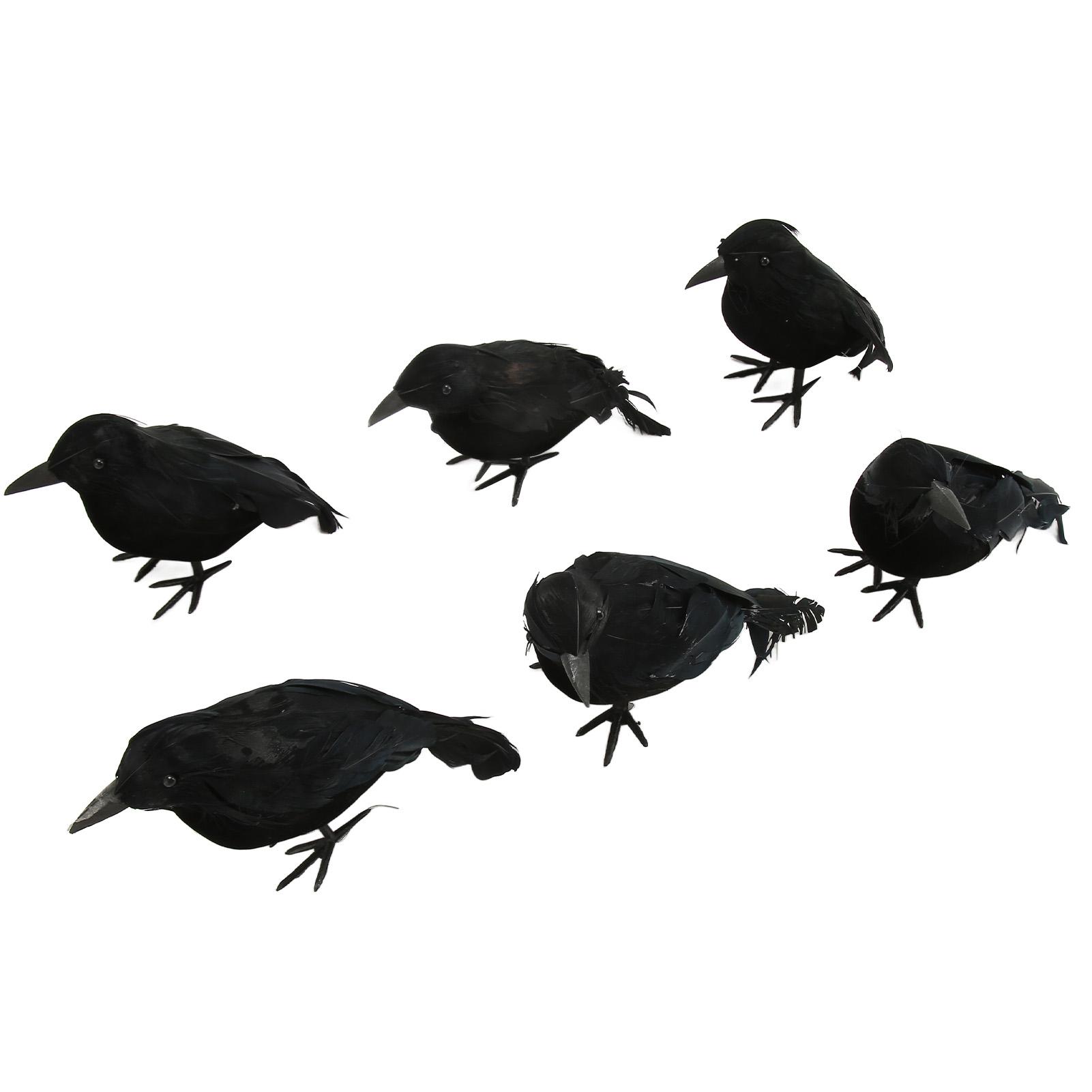 

6 шт. Хэллоуин Реалистичные Модели Ворон из Черных Перьев Декор для Улицы и Дома Имитация Птиц Реквизит
