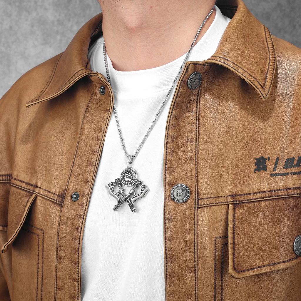 Viking Double Battle Axe Men Necklaces Stainless Steel Pendant Chain Women Punk Fashion Jewelry Accessories Gifts Wholesale