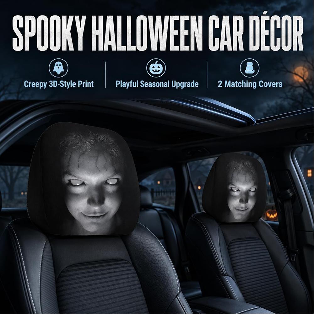 2PCS Ghost Face Headrest Covers, Universal Car Seat Protectors