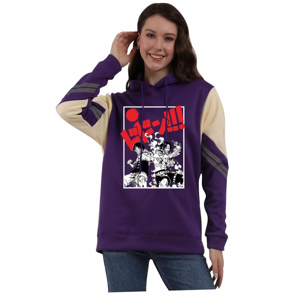 Unisex Pirate King Anime Color Block Patchwork Hoodie with Hood