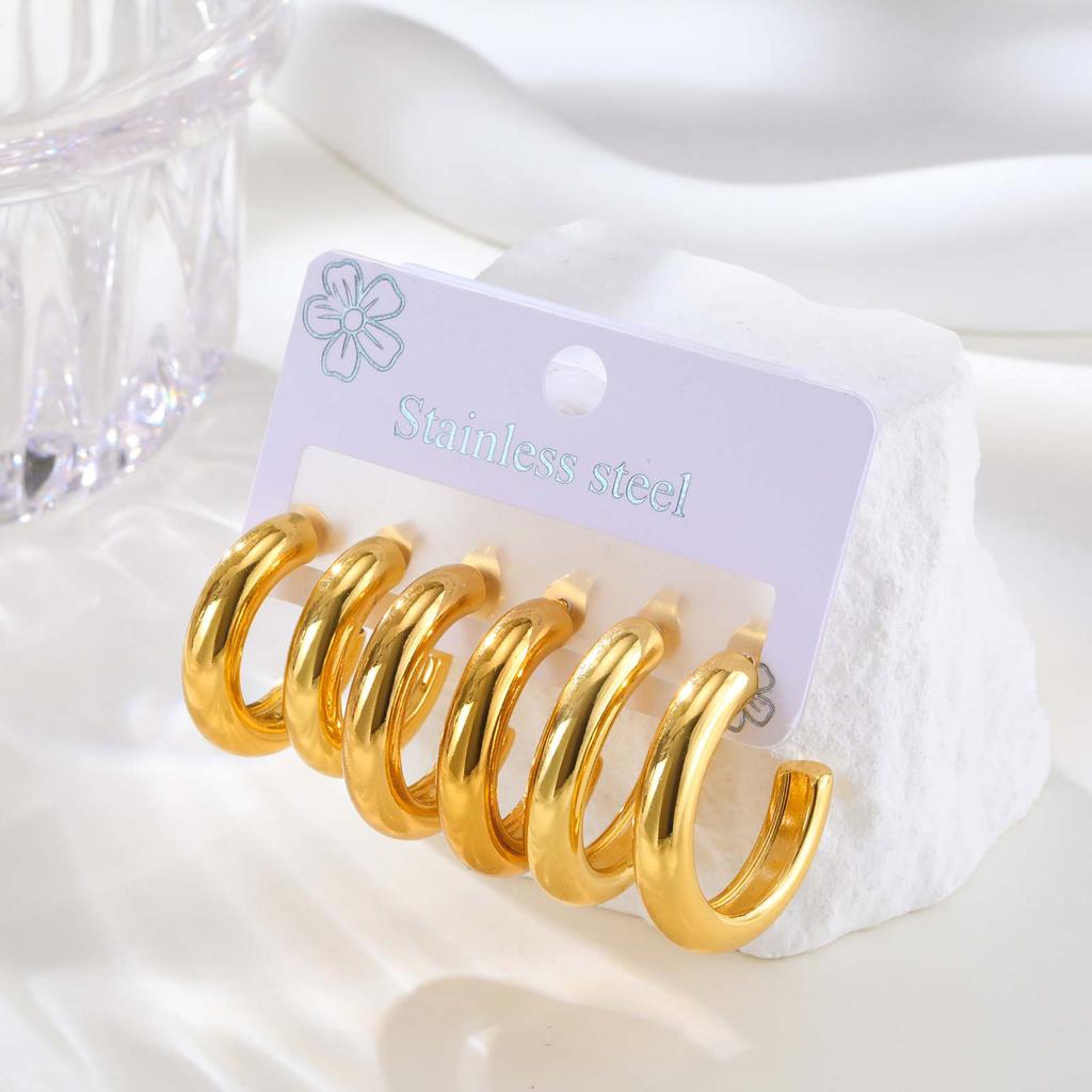 3pcs Stainless Steel Gloss C-shaped Earrings,Women's Gold Color High-quality Earrings,Trendy Geometric Jewelry Party Gift