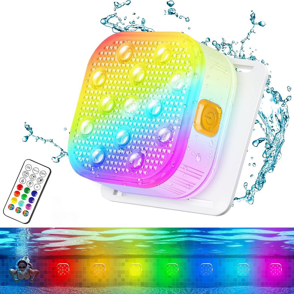 Pool Lights,Rechargeable Submersible LED with Remote, IP68 Waterproof,16 Colors Tub Pool Lights for Pool Party Decoration