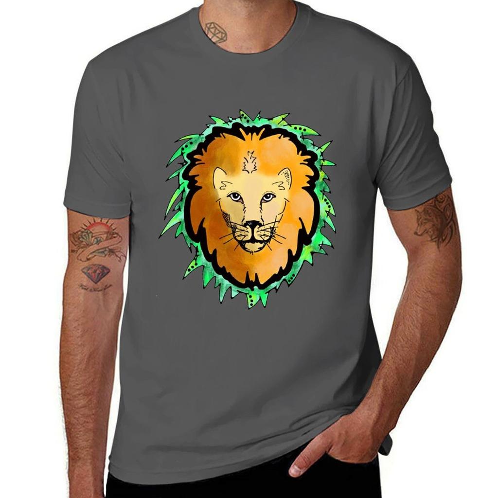 Golden Lion with Neon Green T-Shirt Sweat Absorbing Sports Tee Shirt