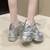 Fashion Women Winter Chunky Sneakers Thick Bottom Female Casual Leather Dad Shoe Lace Up 10.5CM High Platform Vulcanized Shoes Woman
