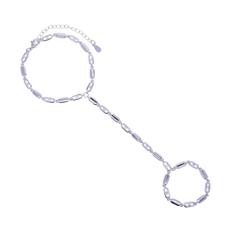 New Fashion Finger Ring Link Hand Bracelet 18k Gold Plated Square Chain Pave One CZ Stone Tassel Bracelet Women Jewelry