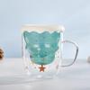Double Layer Insulated Christmas Cup with Lid Coffee Cup High Borosilicate Glass Cup Wholesale with Handle Glass Decorative Cup