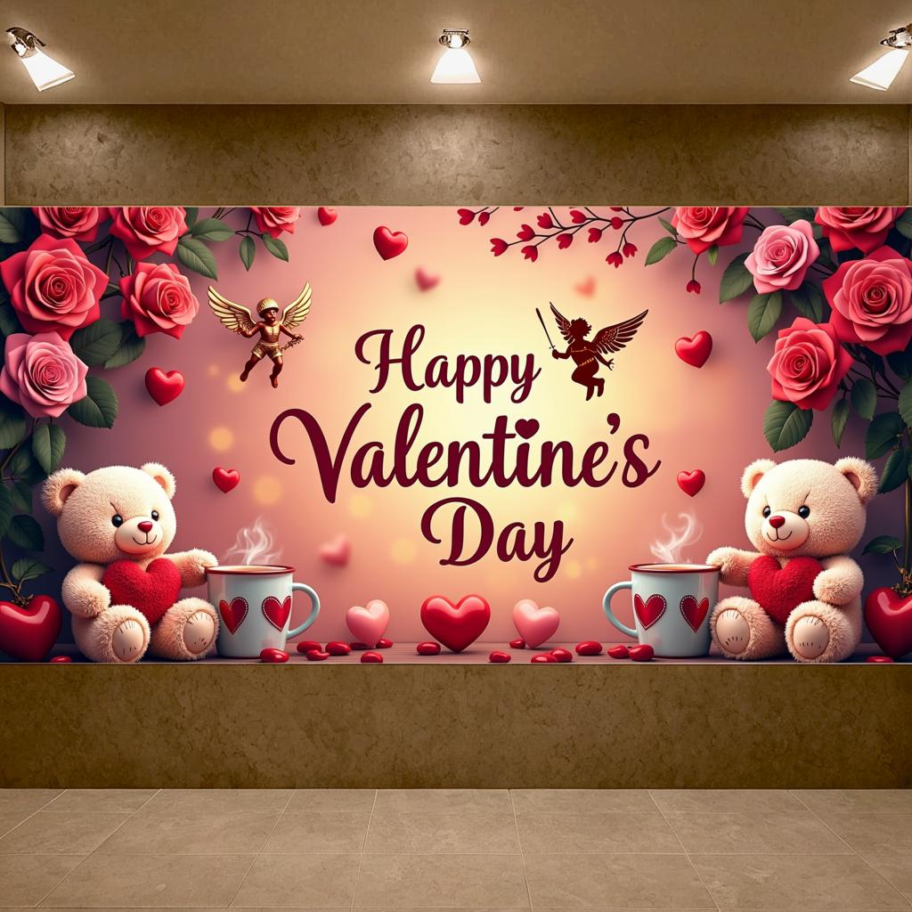 Valentine's Day Banner Backdrop Romantic Decorations Heart Background Red Love Celebration Photography Prop Party Supplies