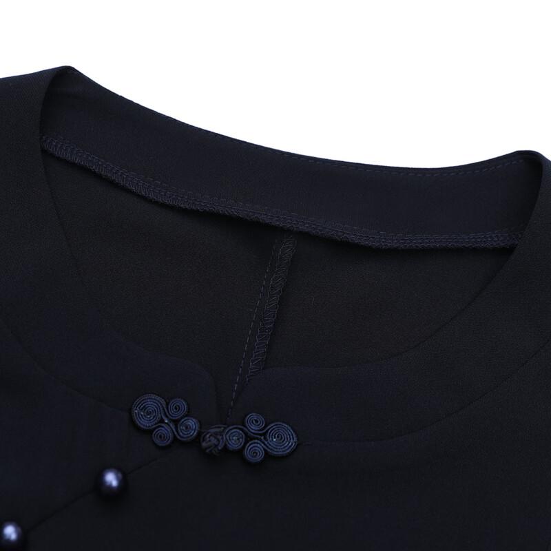 Paste Damen Neues Chinesisches Stil Chiffon Midi Kleid