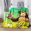 Girl and Bear on Purple Background Print Flannel Blanket, Kids Cartoon Throw Blanket