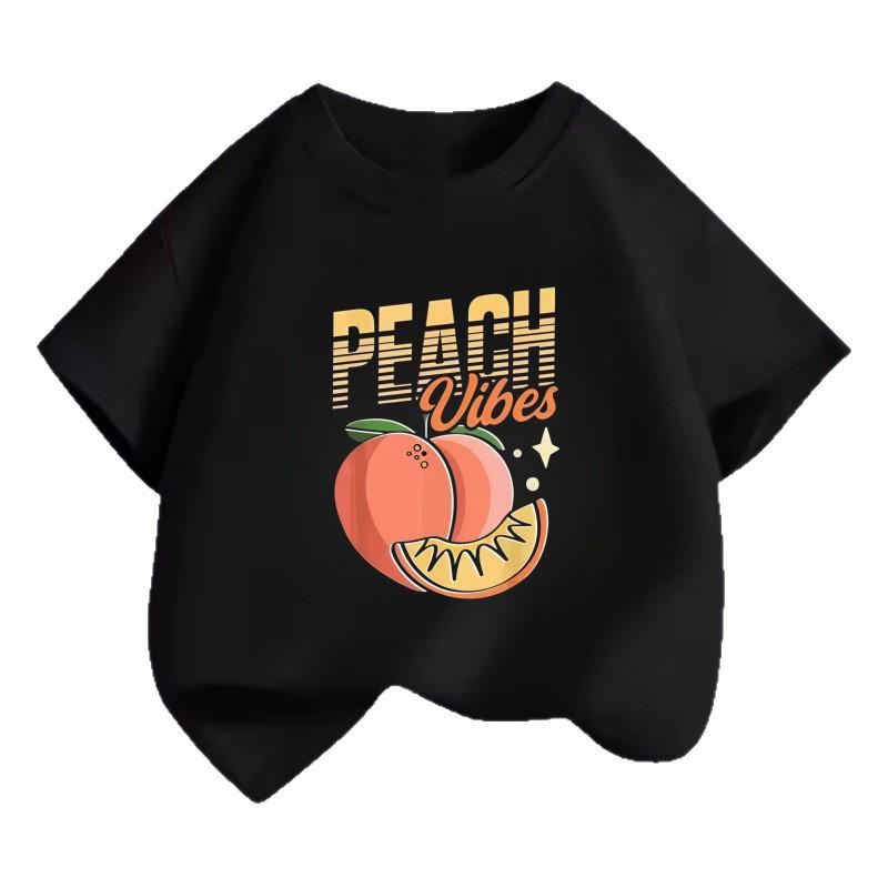 Handbemaltes Pfirsichscheiben Kinder Unisex Slogan T-Shirt