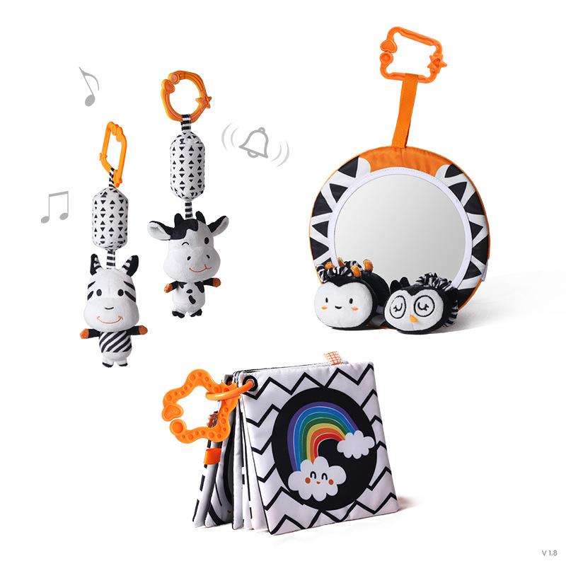 

Newborn Baby Toys, Black And White Vision Training Ringing Paper, Early Education Cloth Book, Wind Chimes, Fun Mirror Set