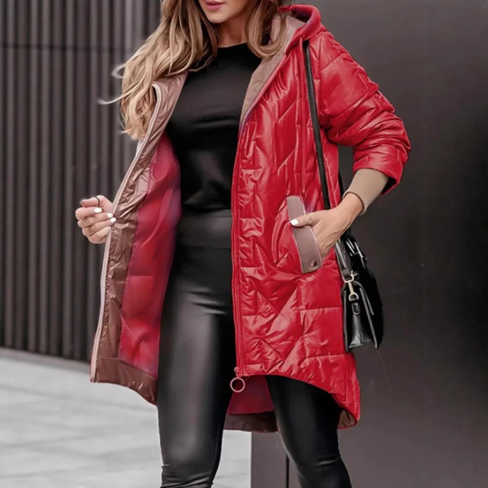 Herbst- und Wintermode Kapuzenjacke Locker Einfarbig Reißverschluss Baumwolle für Damen