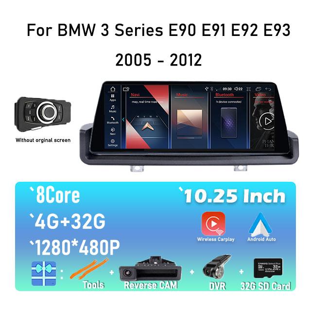 10.25" IPS Screen Car Radio Stereo Video Player GPS Navigation For BMW 3 Series E90 E91 E92 E93 2005 - 2012 Android 14 System