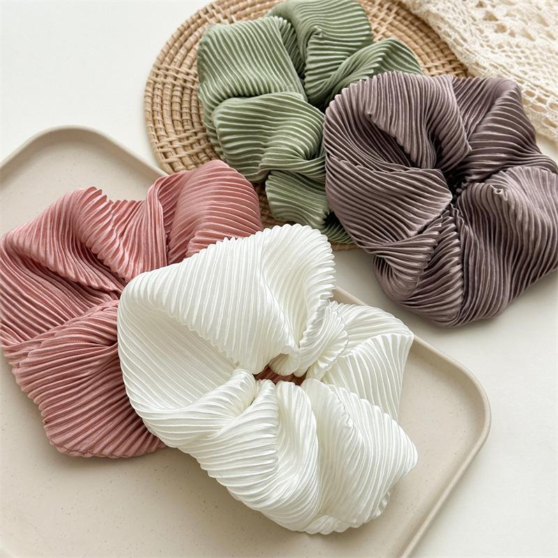 Pleated Minimalist Scrunchies Solid Color Hair Tie Elegant Women Hair Accessory for Office Chic