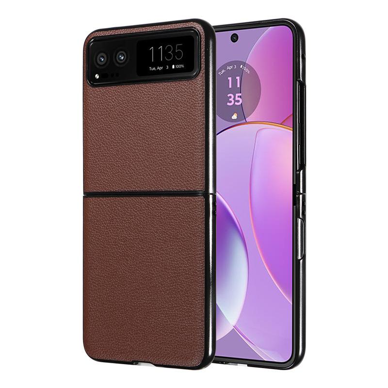 Phone Case for Motorola Razr 40 Covers with Leather Patch Lychee Pattern Shockproof Bumper Anti-fall Protective Cases
