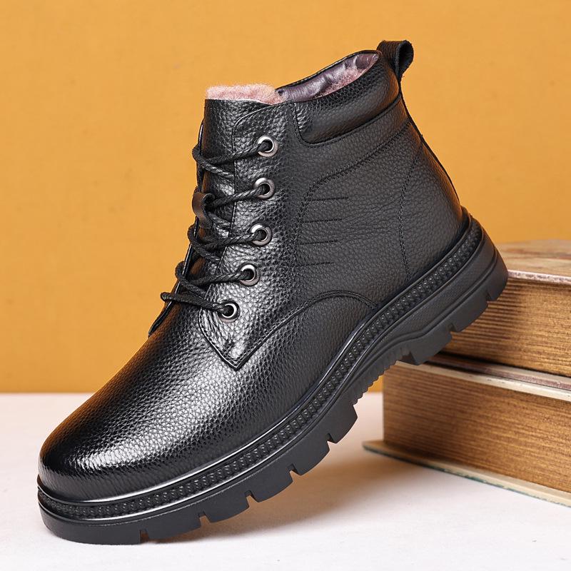 

Men s Winter Genuine Leather Wool High-Top Shoes - Warm, First Layer Cowhide & Fur Lined 40