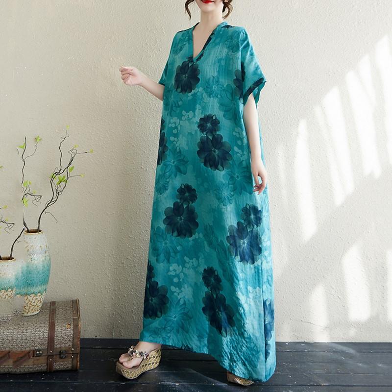 Kurzarm Übergröße Baumwolle Vintage Punkt Neu in Kleider für Frauen lässig locker Maxi lang Sommerkleid