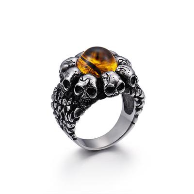 Herren-Skelettring, Rot/Titan, Titanstahl, europäischer und amerikanischer herrschsüchtiger Ring