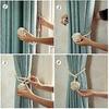2pcs Curtain Holdbacks Hand Knitting Braided Drapery Tiebacks with Double Ball Cotton Rope Tassel- Yellow