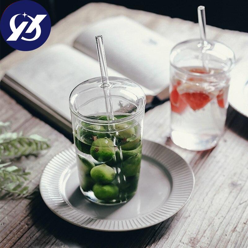 1/3 Pcs Nordic Transparent Glass Coffee Mug Heat Resistant Tea Milk Water Cup with Cover and Straw 500ml