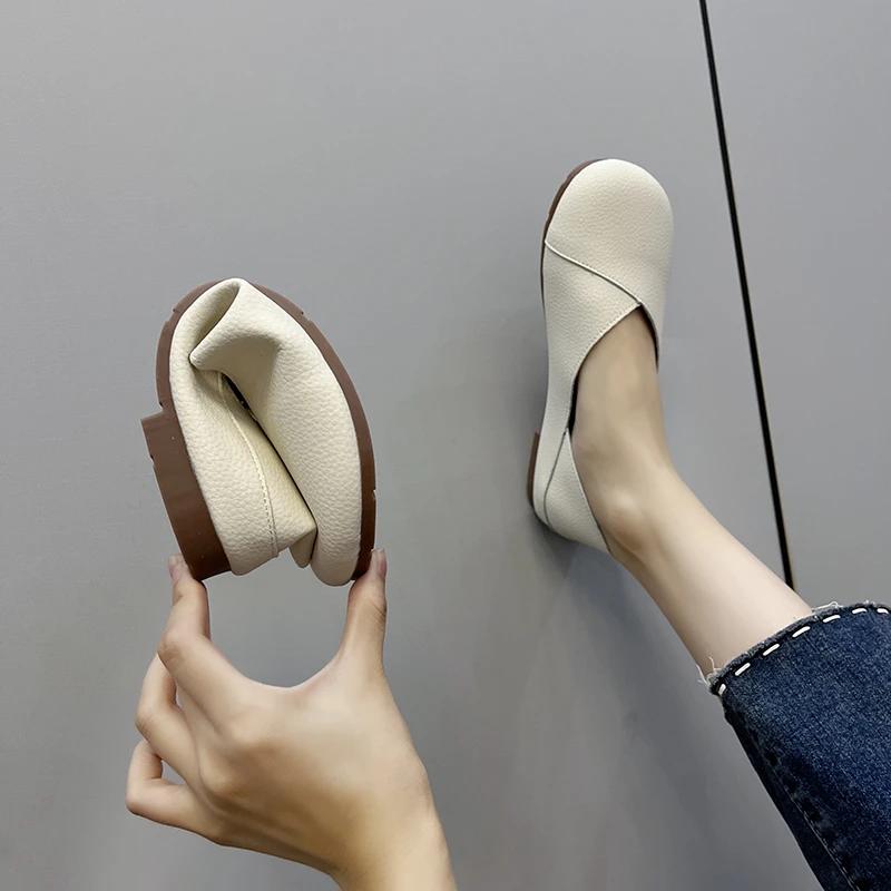 Fashion Leather Spring Autumn Handmade Flats Ballerina Shoes Women Loafers Comfortable Soft Leather Women Flats Shoes