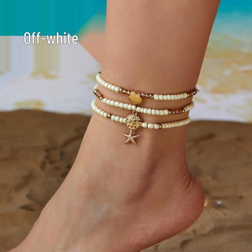 Bohemian Multilayer Rice Bead & Shell Anklet Set