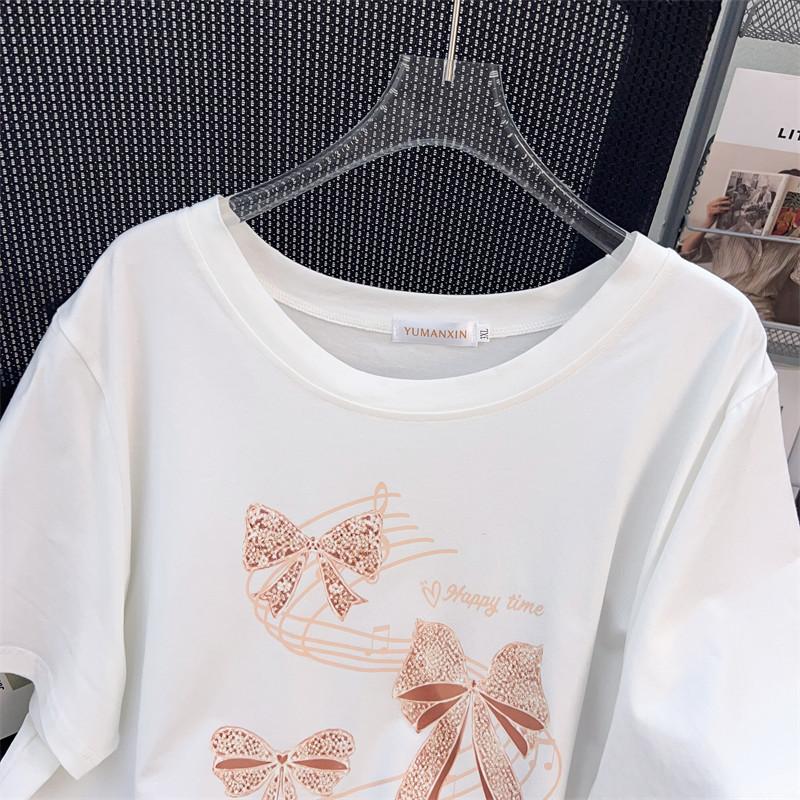Plus Size Women Loose Mid Length Round Neck Short Sleeve Casual T Shirt