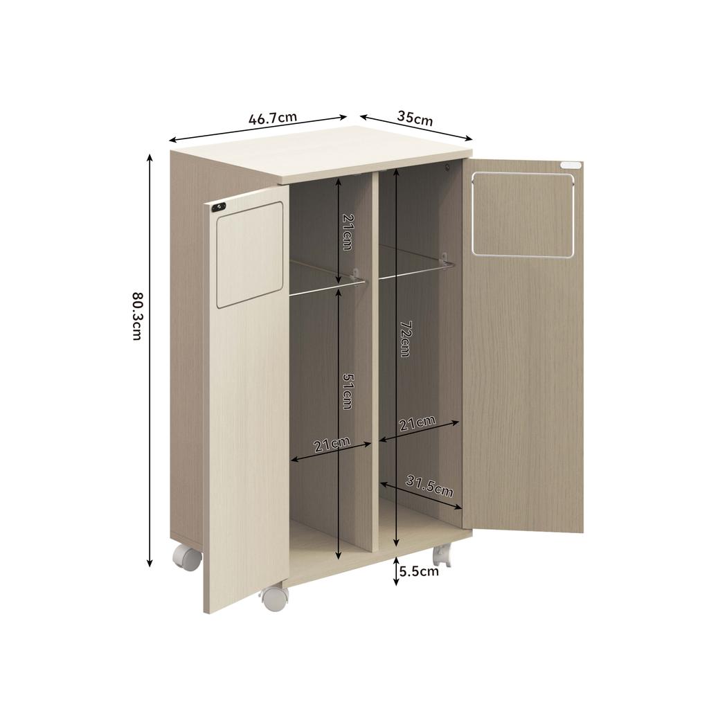 Armadio per la spazzatura, Armadietto da cucina su ruote effetto legno chiaro, Armadietto per la raccolta differenziata a 2 ante con rotelle bianche, per Cucina e Sala da pranzo, 46,7x35x80cm