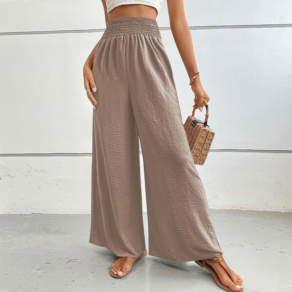 Women's Fashion Holiday Trousers Casual Tight Waist Wide Leg Pants