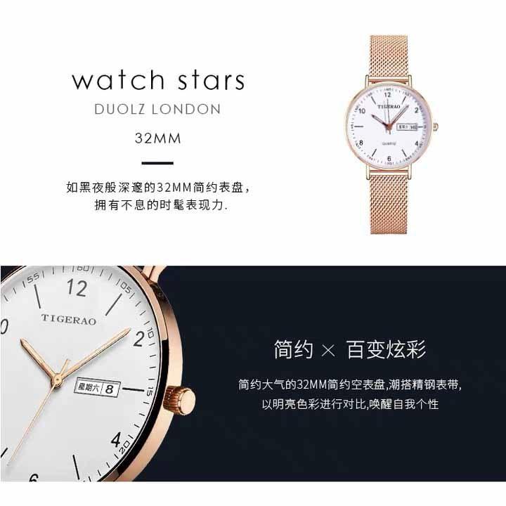 Womens Watch Automatic Quartz Dual Calendar Waterproof Luminous Ultra-Thin Elegant Wristwatch for Women