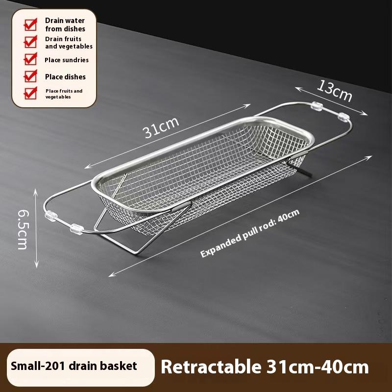 

Stainless steel specialized drain basket Kitchen sink retractable vegetable washing basin Drain rack tableware drain rack 1-tier