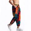 Men's Boho Tribal Print Linen Pants Cotton Summer Casual Drawstring Outdoor Sport Trousers Running Jogger Tracksuit Pants