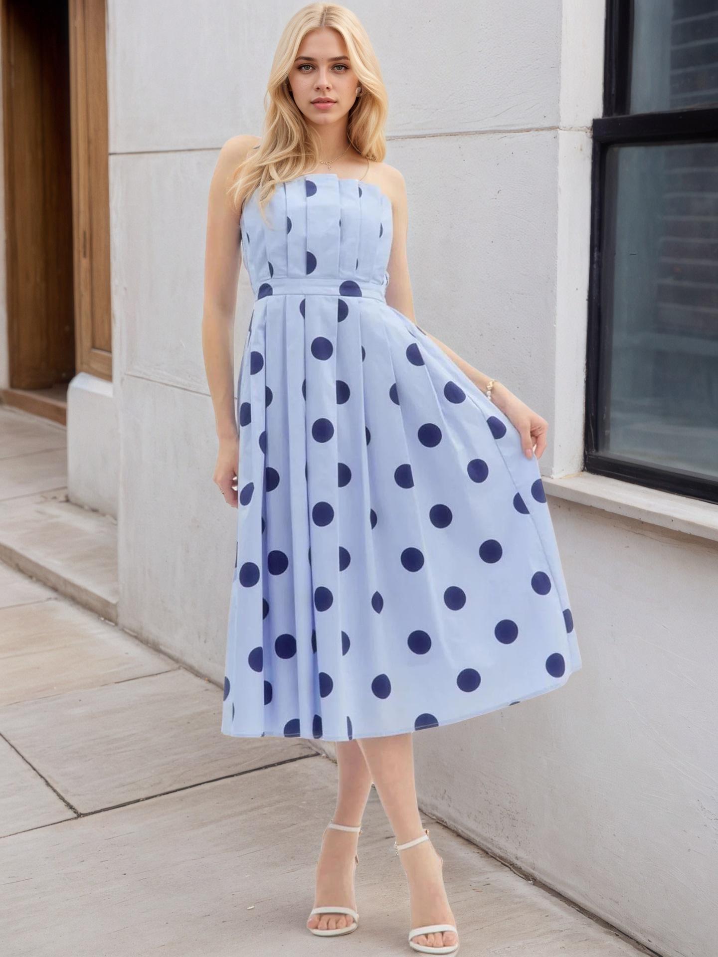 European and American summer new European and American women s clothing temperament polka dot sleeveless slim dress vacation style dress S