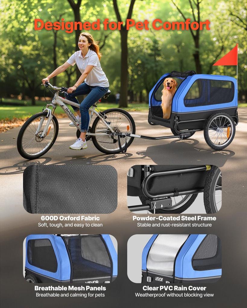 Dog Bike Trailer, Supports up to 40 kg, Pet Cart Bicycle Carrier for Small & Large Dogs, Easy Folding Frame with Quick Release Wheel, Universal