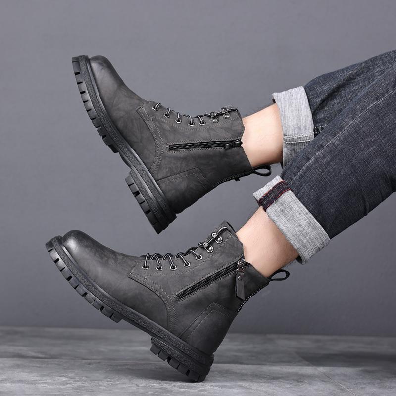Outdoor Mens Casual Leather High Top Boots Stylish Ankle Boots 2025 New Low Top Walking  Shoes Hot Sale Lace-Up Motocross Botas