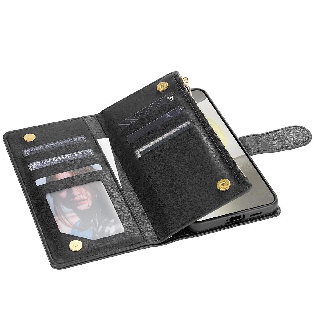 For Samsung Galaxy S26+ Case Rhombus Stitching Leather Wallet Phone Cover with Long / Short Strap