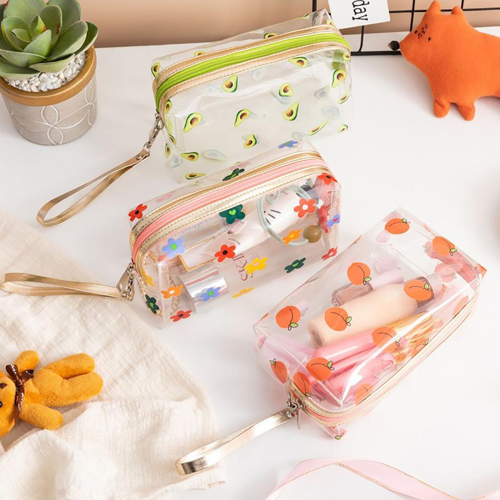 Waterproof Toiletry Organizer Cute Print Avocado Flower Peach Travel Cosmetic Bag Transparent Makeup Bags for Women Girls Clear