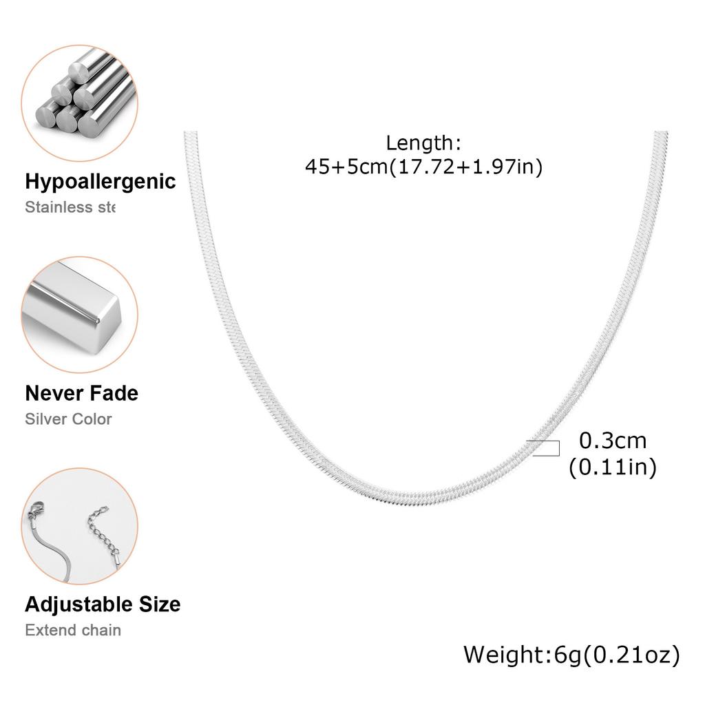 Silver-Color Snake Chain Choker Necklace Women, Tarnish-resistant Stainless Steel Chain Herringbone Necklace Minimalist Jewelry