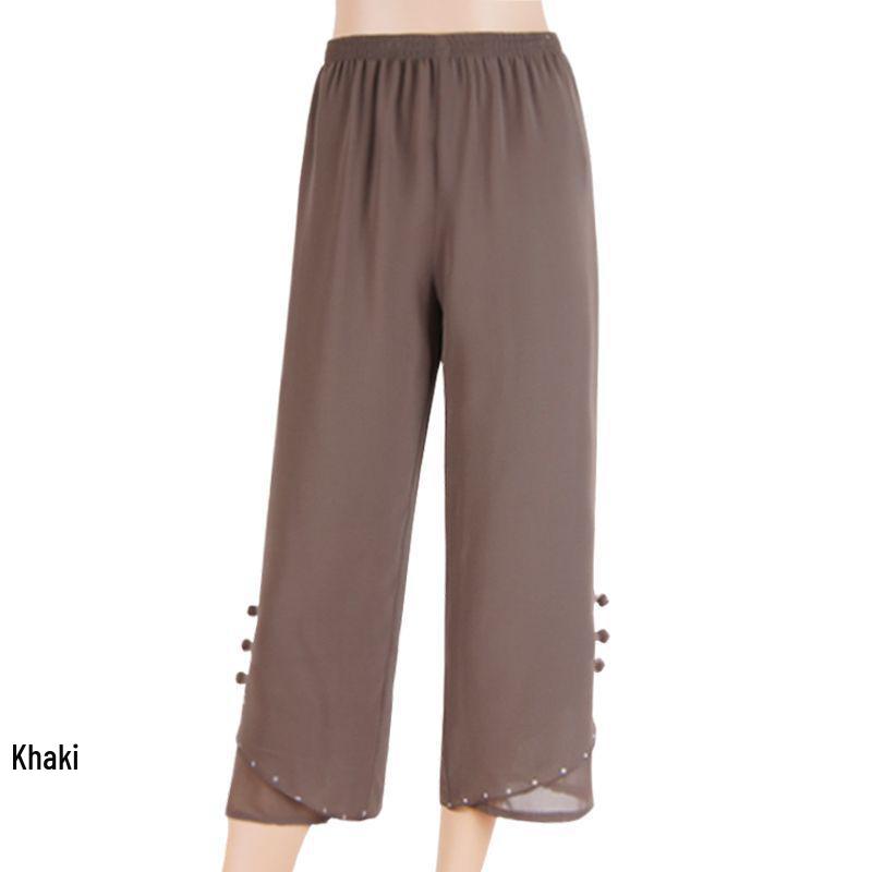 

Plus Size Chiffon Wide-Leg Pants for Middle-Aged & Elderly Women - Elastic Waist, Loose Casual Fit, Nine-Point Length XL