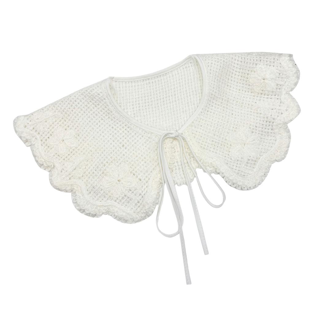 Elegant Detachable Shawl False Collar Hollowed Out Crochet Knit Woolen Flower Decorative Capelet for Collarless Dresses