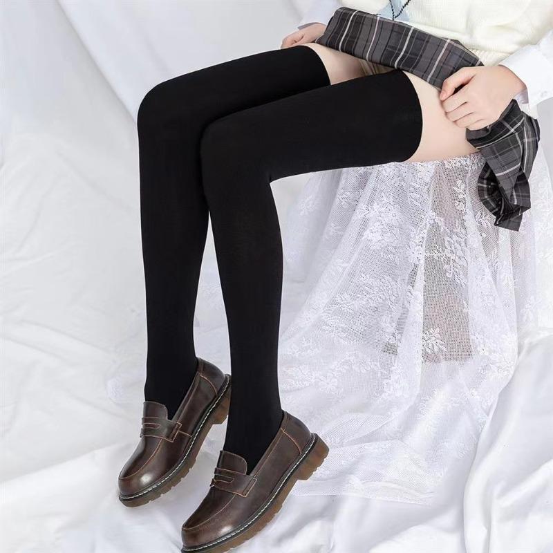 Jednobarevné Lolita Dlouhé Podkolenky JK Dámské Dívčí Roztomilé Černé Bílé Punčochové Kalhoty Nad Koleno Stehenní Ponožky Cosplay Sexy Nylonové Punčochy
