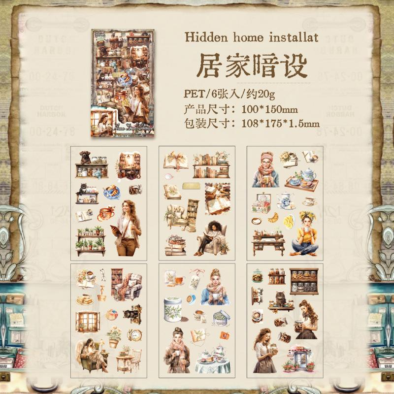 1pack/6pcs PET Retro Label Sticker Pack, Elegant Label Motifs Ideal for Decorating Journals, Diaries Gift Boxes to Enhance
