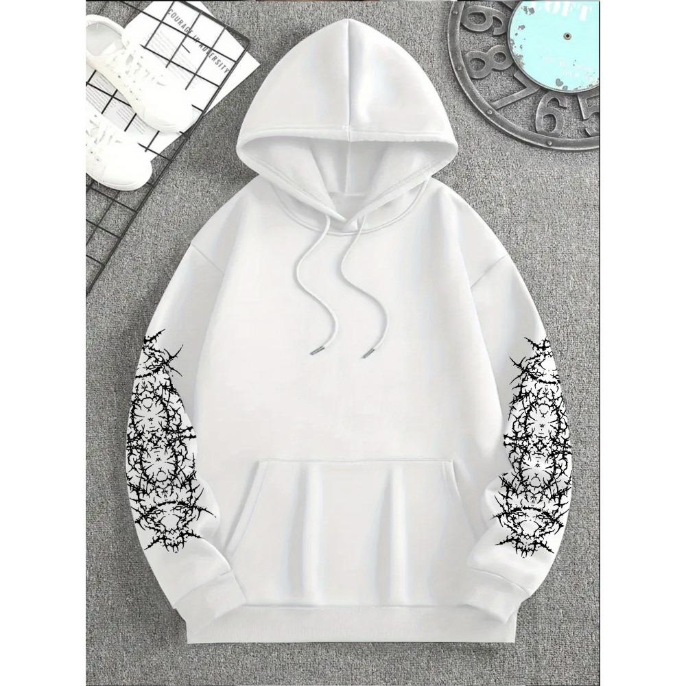 Men's Angel Element Graffiti Thorn Print Fashionable Street Wear Hip-hop Punk Style Hoodie, Regular Fit, Casual Long Sleeved Pullover