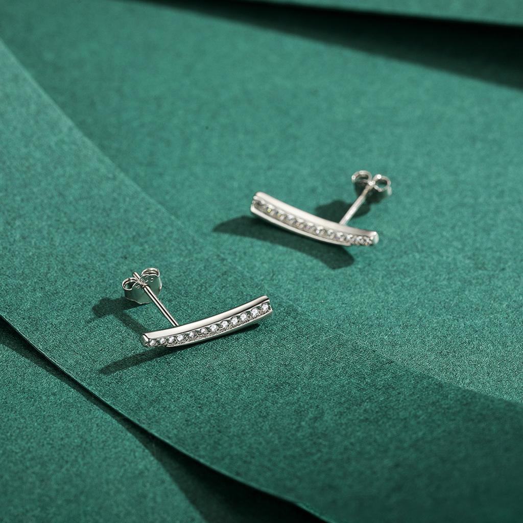 Modian Minimalism Line Stud Earrings Solid 925 Sterling Silver Feather Clear CZ Studs Ear For Women Hypoallergenic Jewelry Gifts
