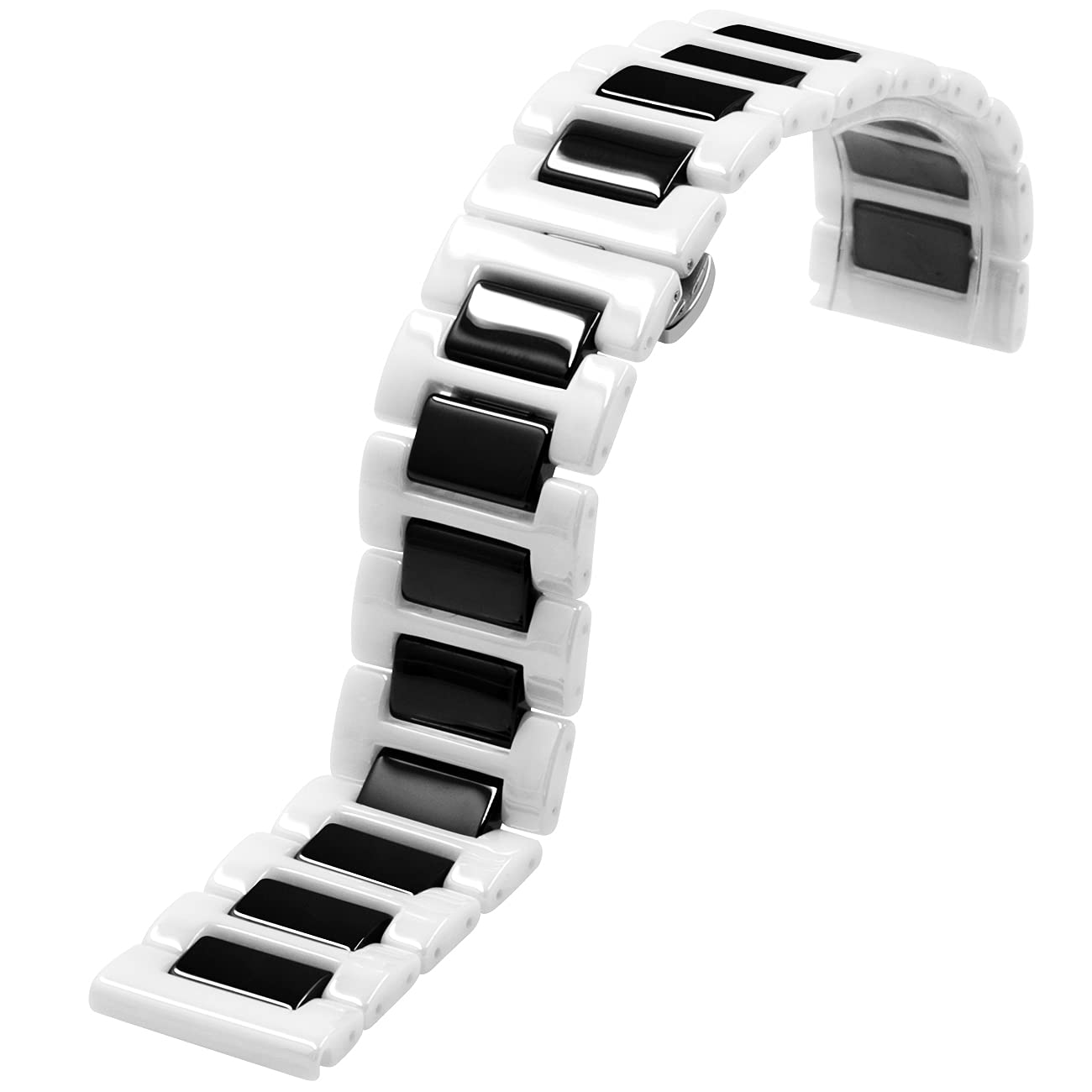 

Kai Tian 20 мм Быстросъемный ремешок для часов для мужчин и женщин, Белые и черные керамические звенья, Сменный ремешок для часов, Нержавеющая сталь с D-образной застежкой