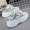 fashion 8cm New Glitter Leather Women Chunky Sneakers Platform Wedge 2024 Breathable Slippers Comfortable Hollow Summer Shoes