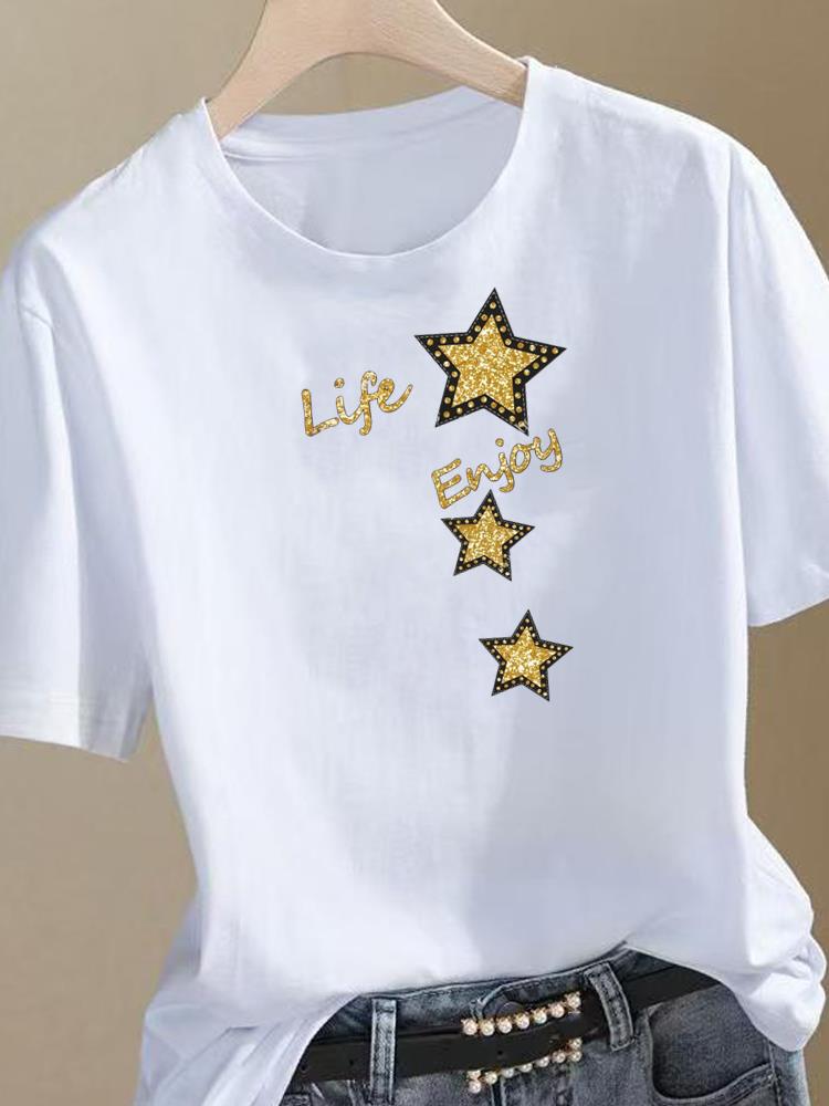 (Asian Size) Tee Top Clothing T Shirt Print Female letter 90s cute Woman Women Fashion Short Sleeve Graphic T-shirts
